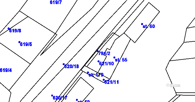Parcela st. 791/2 v KÚ Lašovice, Katastrální mapa