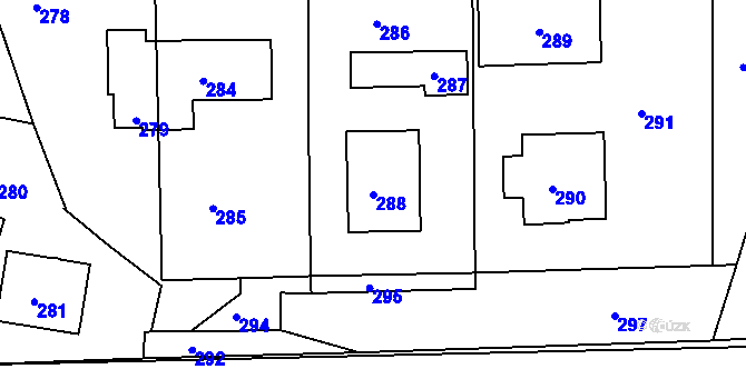 Parcela st. 288 v KÚ Lavičky, Katastrální mapa