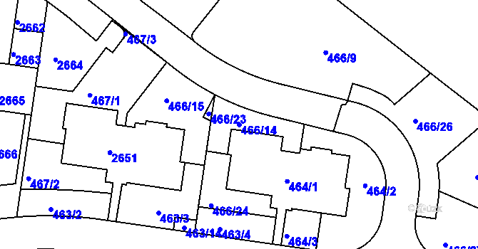 Parcela st. 466/14 v KÚ Lavičky, Katastrální mapa