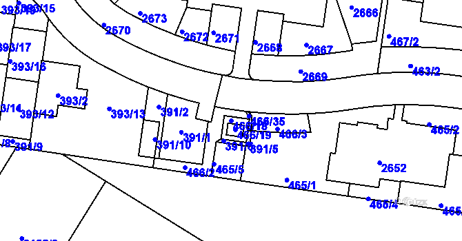 Parcela st. 466/18 v KÚ Lavičky, Katastrální mapa