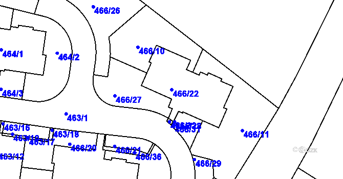 Parcela st. 466/22 v KÚ Lavičky, Katastrální mapa