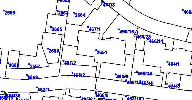 Parcela st. 2651 v KÚ Lavičky, Katastrální mapa