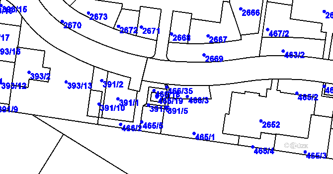 Parcela st. 466/35 v KÚ Lavičky, Katastrální mapa