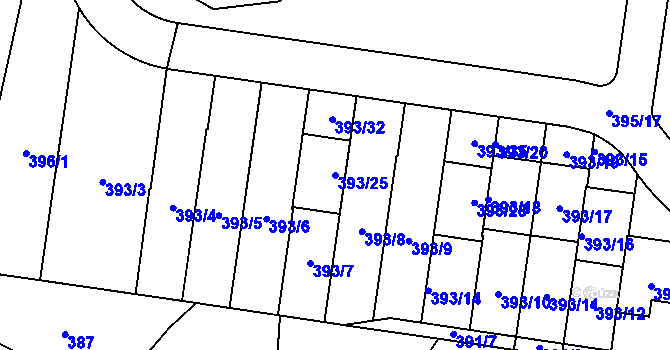 Parcela st. 393/25 v KÚ Lavičky, Katastrální mapa