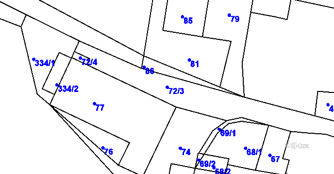 Parcela st. 72/3 v KÚ Závist u Velkého Meziříčí, Katastrální mapa