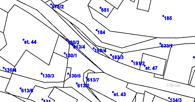 Parcela st. 183 v KÚ Lavičné, Katastrální mapa