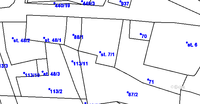 Parcela st. 7/1 v KÚ Láz, Katastrální mapa