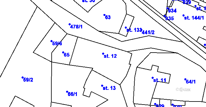 Parcela st. 12 v KÚ Láz, Katastrální mapa