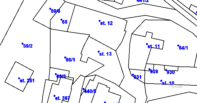 Parcela st. 13 v KÚ Láz, Katastrální mapa