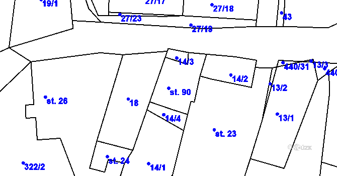 Parcela st. 90 v KÚ Láz, Katastrální mapa
