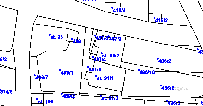 Parcela st. 91/2 v KÚ Láz, Katastrální mapa