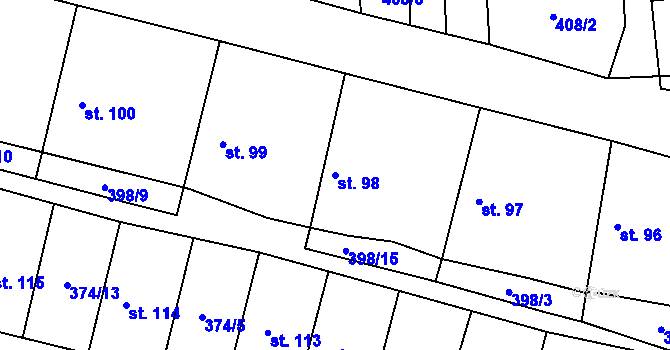 Parcela st. 98 v KÚ Láz, Katastrální mapa