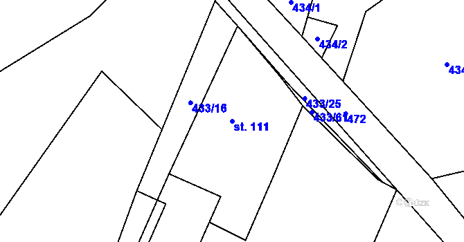 Parcela st. 111 v KÚ Láz, Katastrální mapa
