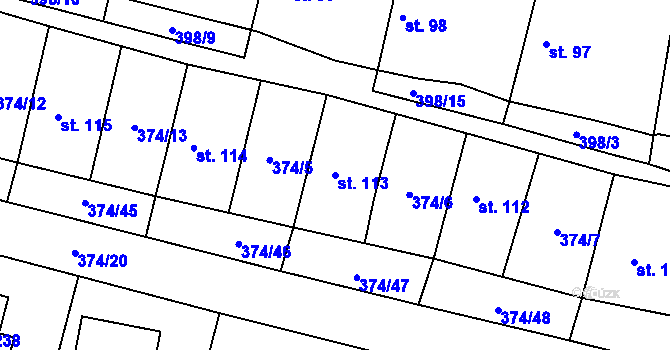 Parcela st. 113 v KÚ Láz, Katastrální mapa