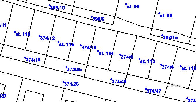 Parcela st. 114 v KÚ Láz, Katastrální mapa