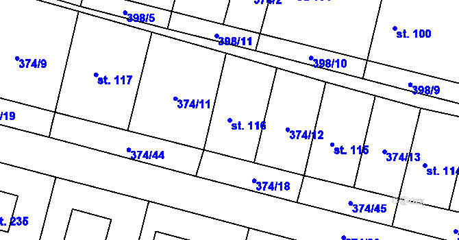 Parcela st. 116 v KÚ Láz, Katastrální mapa
