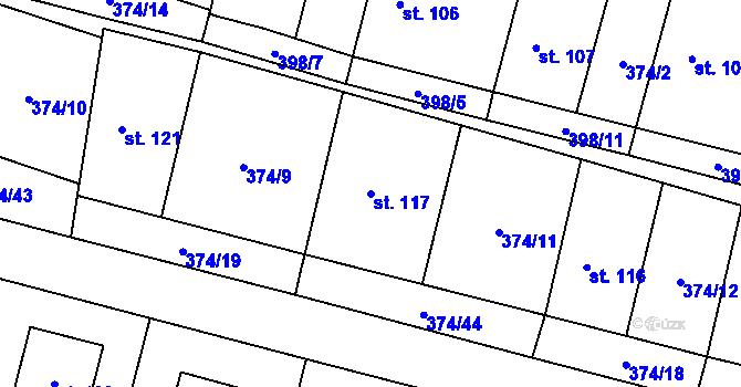 Parcela st. 117 v KÚ Láz, Katastrální mapa
