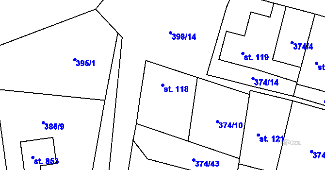 Parcela st. 118 v KÚ Láz, Katastrální mapa