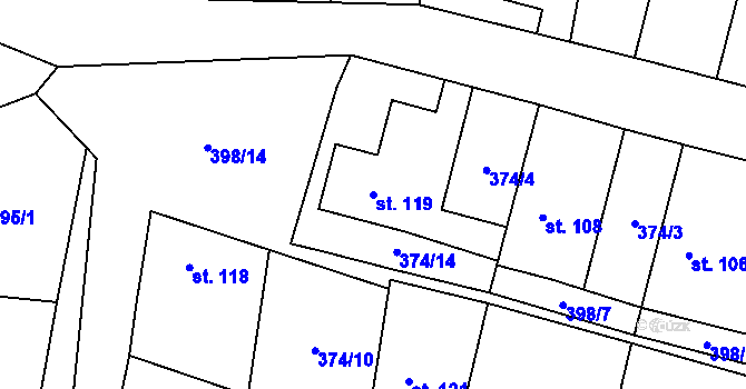 Parcela st. 119 v KÚ Láz, Katastrální mapa