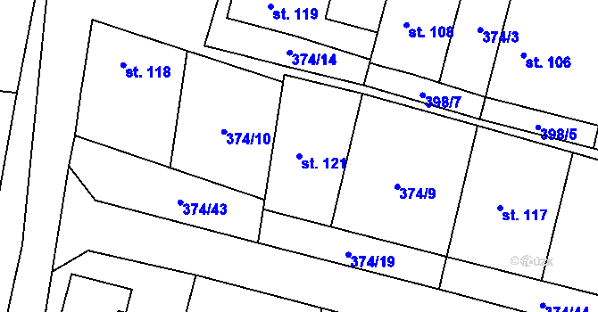 Parcela st. 121 v KÚ Láz, Katastrální mapa