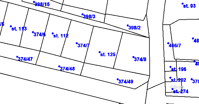 Parcela st. 125 v KÚ Láz, Katastrální mapa