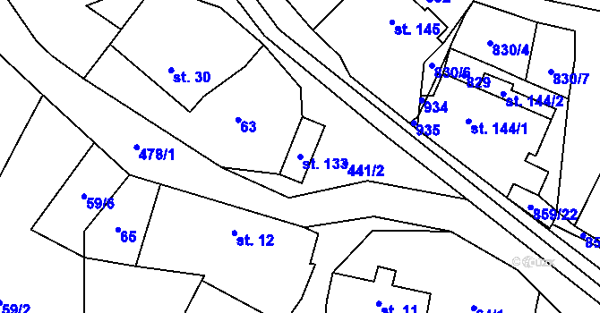 Parcela st. 133 v KÚ Láz, Katastrální mapa