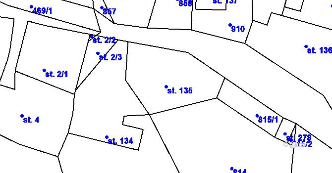 Parcela st. 135 v KÚ Láz, Katastrální mapa