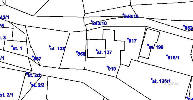 Parcela st. 137 v KÚ Láz, Katastrální mapa