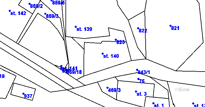 Parcela st. 140 v KÚ Láz, Katastrální mapa