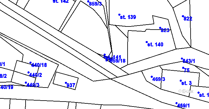 Parcela st. 141 v KÚ Láz, Katastrální mapa