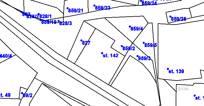 Parcela st. 142 v KÚ Láz, Katastrální mapa