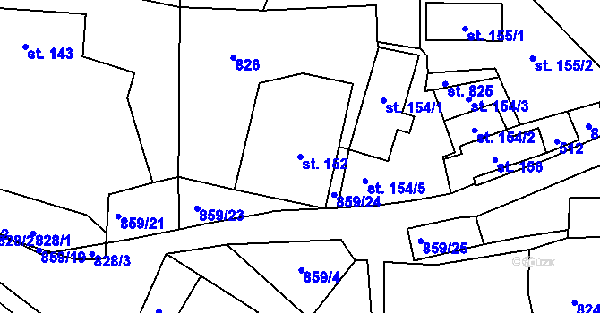 Parcela st. 152 v KÚ Láz, Katastrální mapa