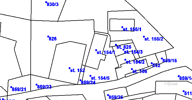Parcela st. 154/1 v KÚ Láz, Katastrální mapa
