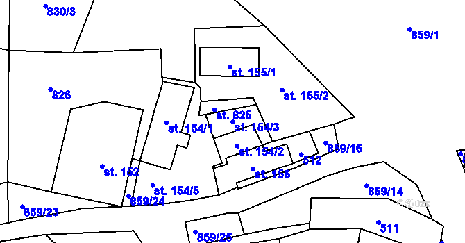 Parcela st. 154/3 v KÚ Láz, Katastrální mapa