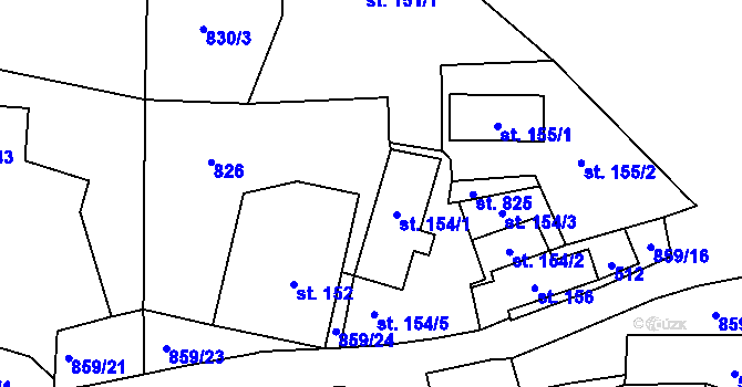 Parcela st. 154/4 v KÚ Láz, Katastrální mapa