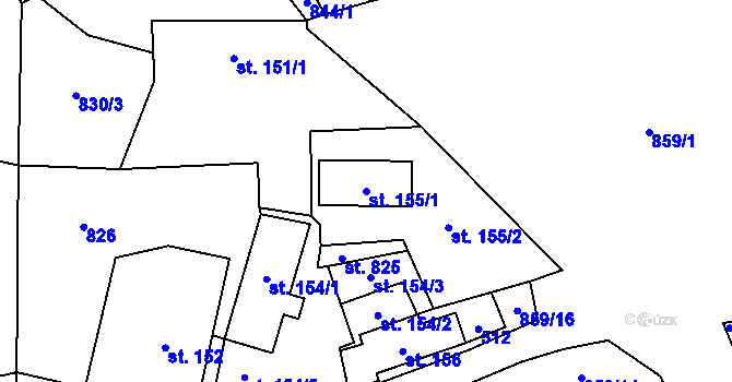 Parcela st. 155/1 v KÚ Láz, Katastrální mapa