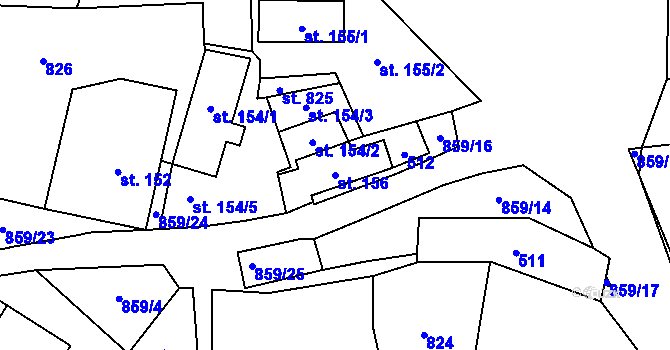 Parcela st. 156 v KÚ Láz, Katastrální mapa