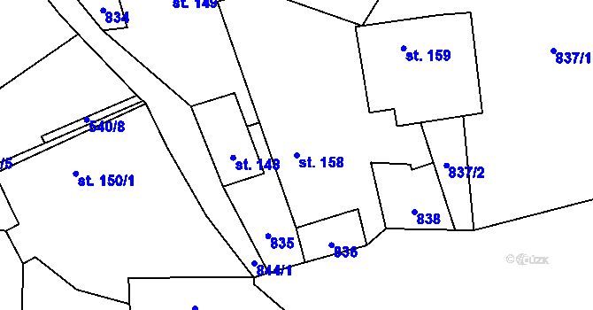 Parcela st. 158 v KÚ Láz, Katastrální mapa