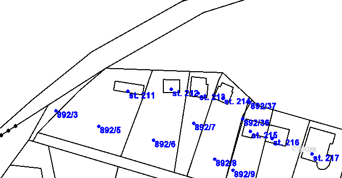 Parcela st. 212 v KÚ Láz, Katastrální mapa