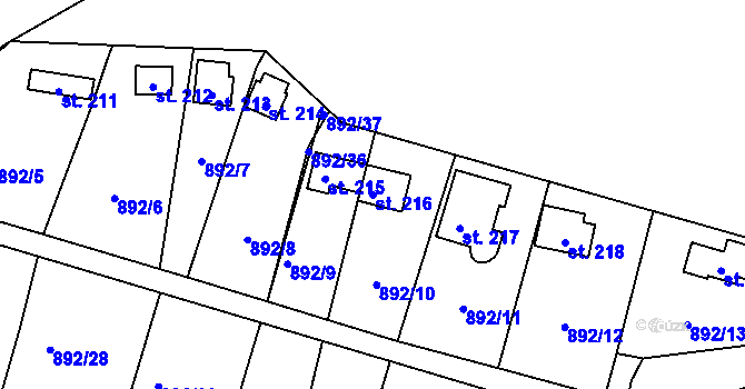 Parcela st. 216 v KÚ Láz, Katastrální mapa