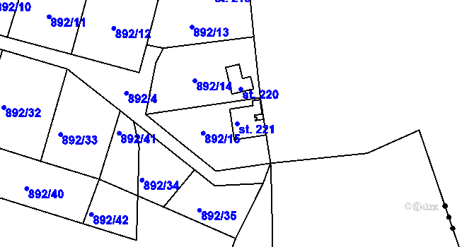 Parcela st. 221 v KÚ Láz, Katastrální mapa