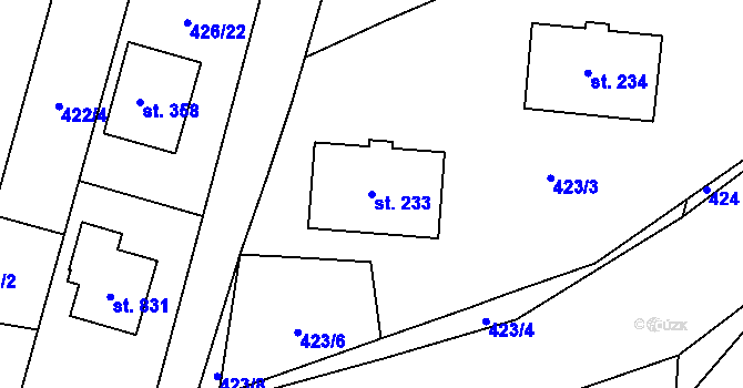 Parcela st. 233 v KÚ Láz, Katastrální mapa