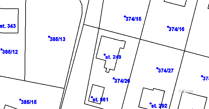 Parcela st. 249 v KÚ Láz, Katastrální mapa