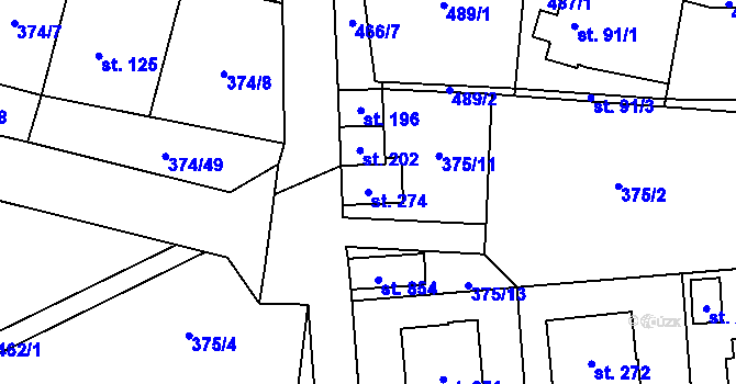 Parcela st. 274 v KÚ Láz, Katastrální mapa