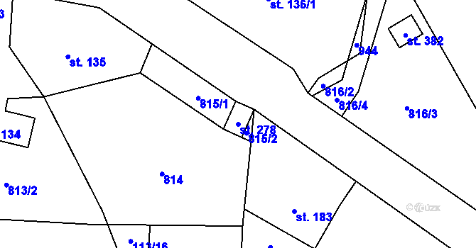 Parcela st. 278 v KÚ Láz, Katastrální mapa