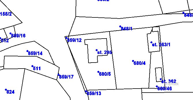 Parcela st. 295 v KÚ Láz, Katastrální mapa