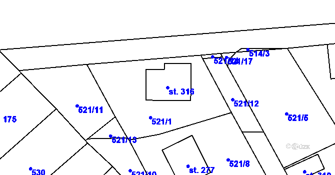 Parcela st. 316 v KÚ Láz, Katastrální mapa