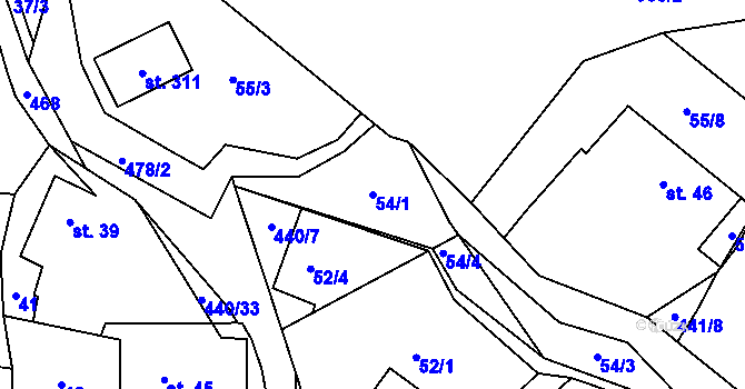 Parcela st. 54/1 v KÚ Láz, Katastrální mapa