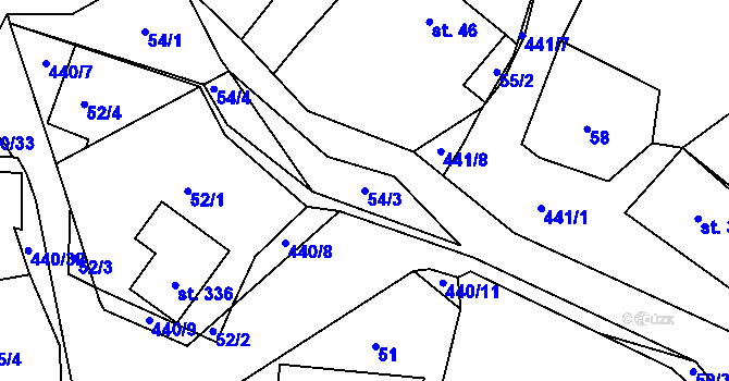 Parcela st. 54/3 v KÚ Láz, Katastrální mapa
