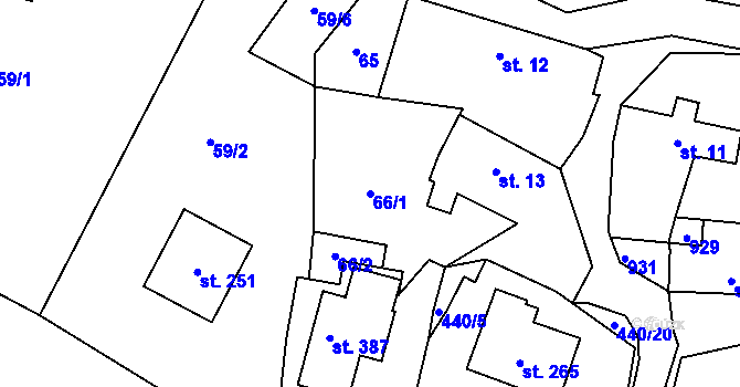 Parcela st. 66/1 v KÚ Láz, Katastrální mapa
